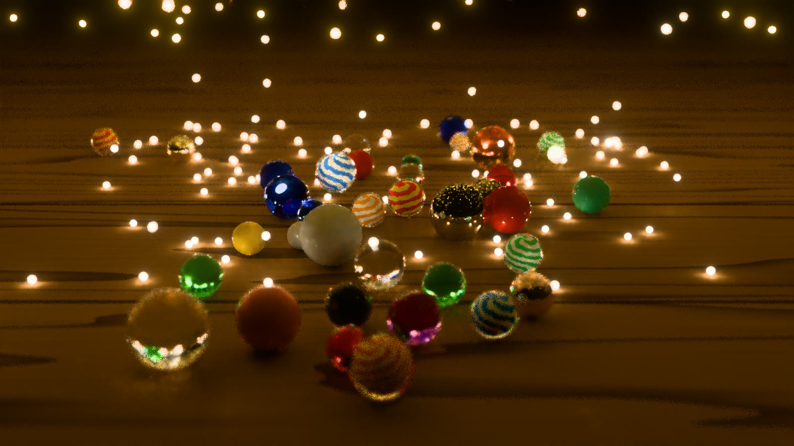 The marbles twenty seconds into the opening, the swarm perched among them and the first fireflies rising