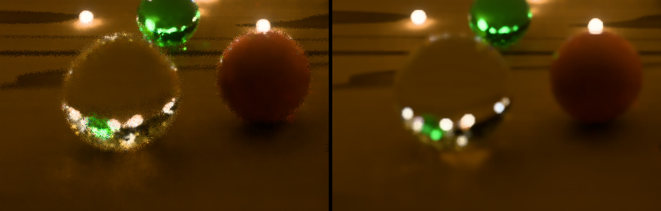 The near marbles before (left) and after (right): the speckled outlines become smooth, out-of-focus discs