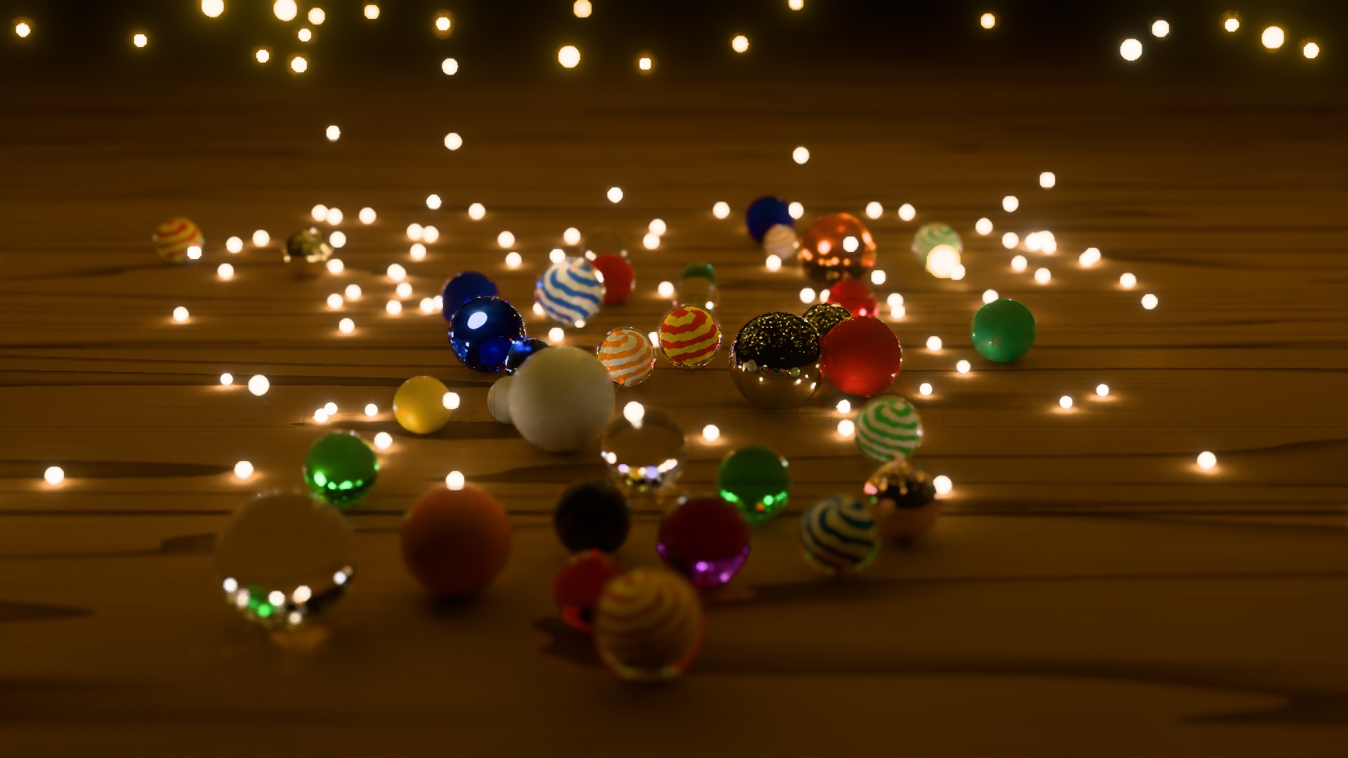 The marbles twenty seconds into the opening, rendered on the M3 Max